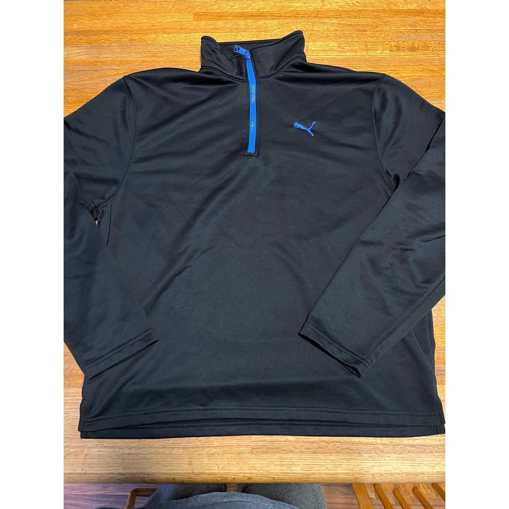 Puma Men Large Black Blue Sport Lifestyle Quarter Zip Athletic Pullover